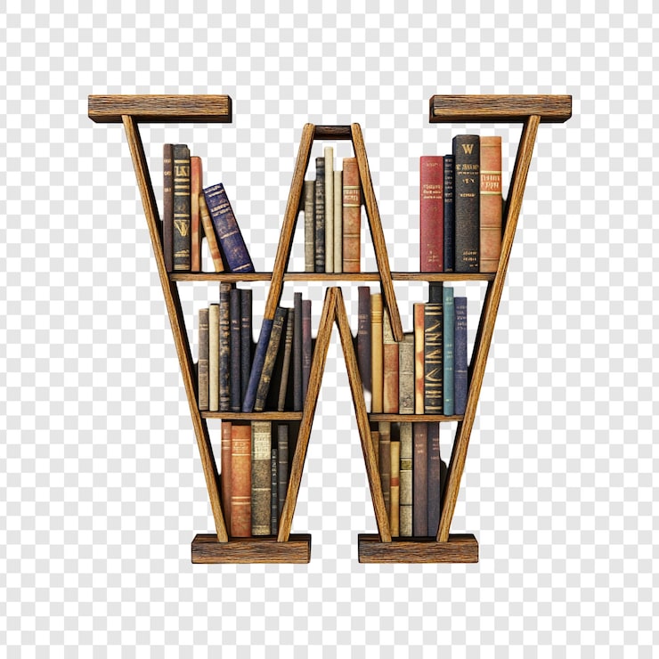 Kostenlose PSD holzbücherregal in form des buchstaben w