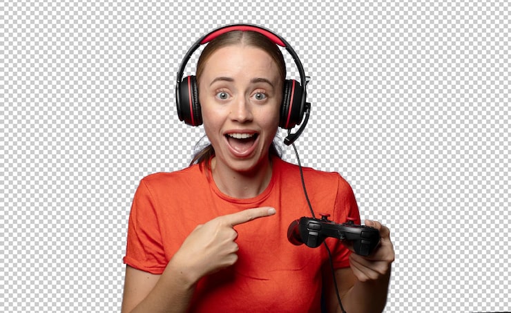 Kostenlose PSD junge blonde weibliche gamer-konzept