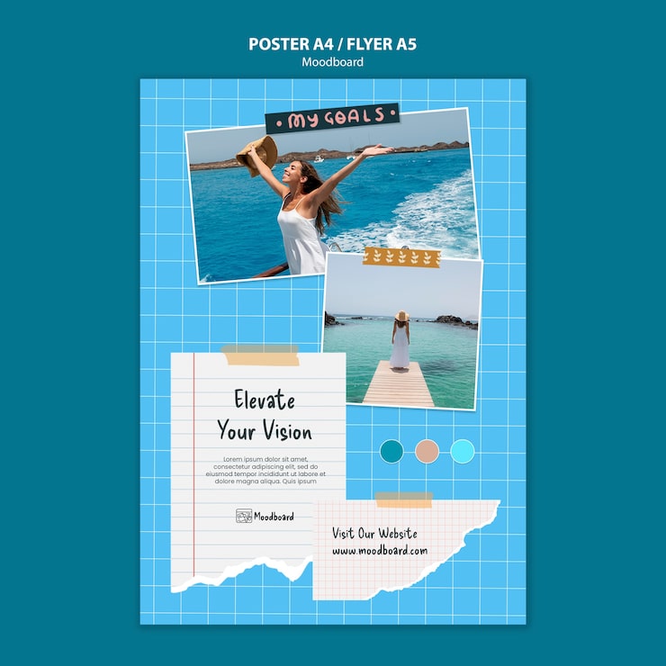 Kostenlose PSD moodboard-vorlage mit flachem design