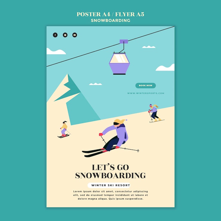 Kostenlose PSD snowboard poster oder flyer designvorlage