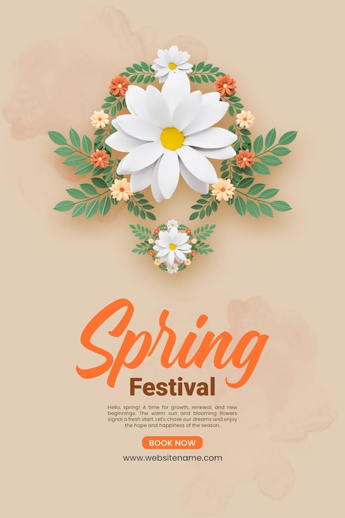 Kostenlose PSD vertikale plakatvorlage mit blumen für das frühlingsfest