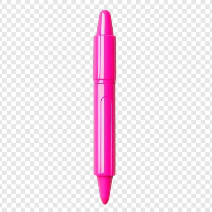 Kostenlose PSD vibrant pink crayon closeup ein einziger glänzender rosa buntstift, isoliert auf einem durchsichtigen hintergrund