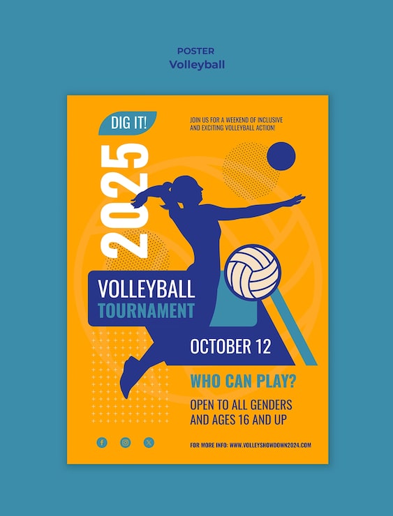 Kostenlose PSD vorlage für ein flaches volleyball-spiel