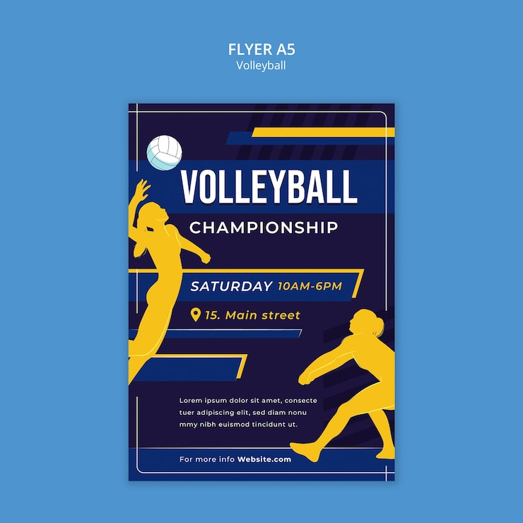 Kostenlose PSD vorlage für ein flaches volleyball-spiel