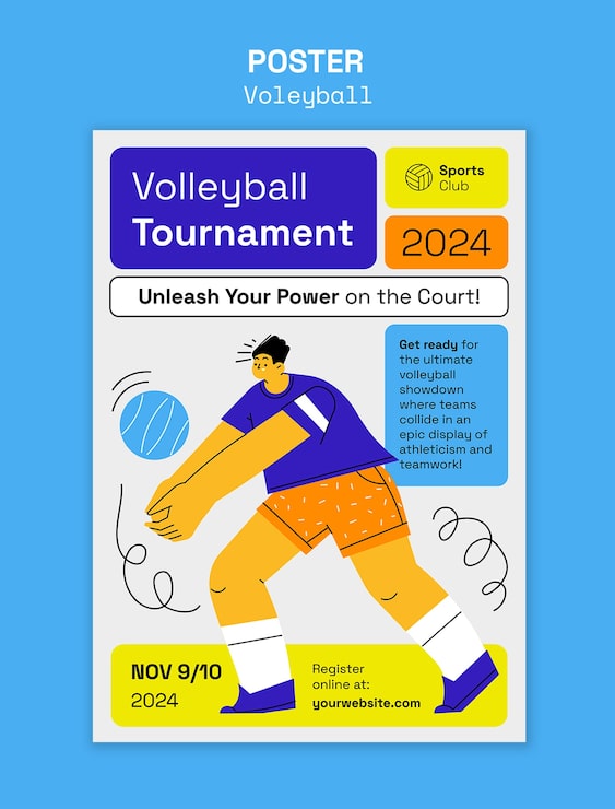 Kostenlose PSD vorlage für ein flaches volleyball-spiel