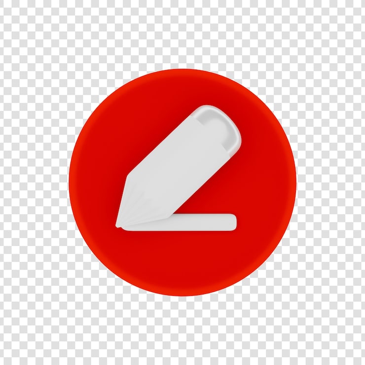 Kostenlose PSD weißes bleistift-icon auf rotem kreis-hintergrund, schlichtes design