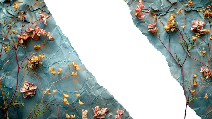 Kostenlose PSD zerrissenes papier mit isolierten blumen