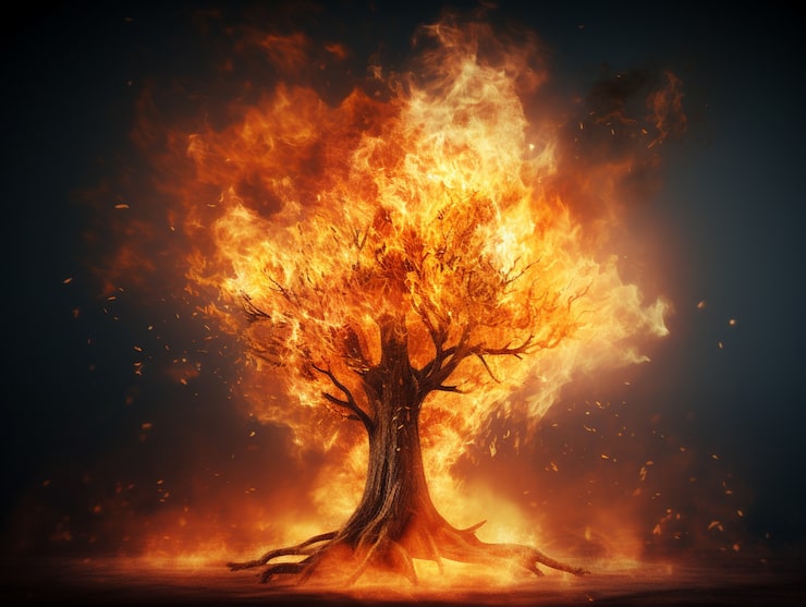 Gratis Foto 3d-tre i brann med flammer