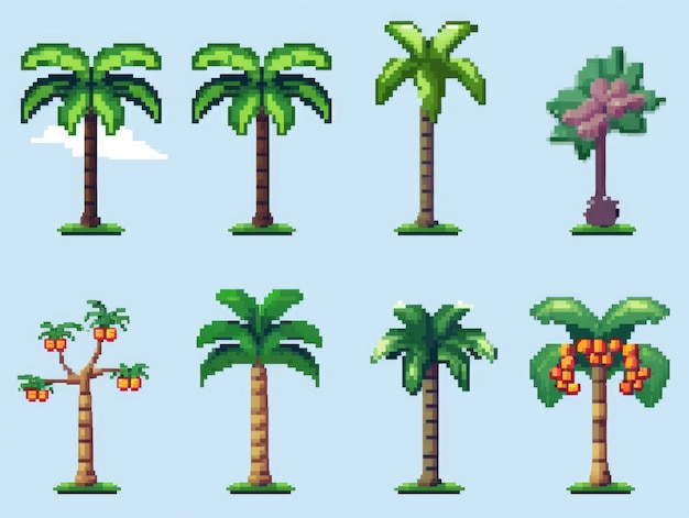 Gratis Foto 8-bits palmetrær spill eiendeler