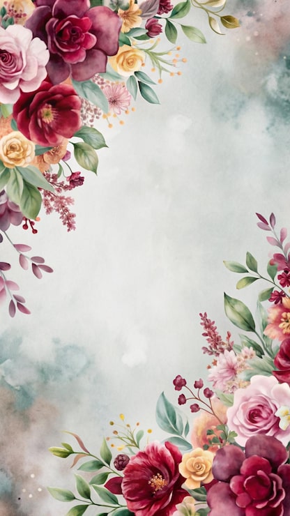 Gratis Foto akvarell floral ramme med en myk blå bakgrunn
