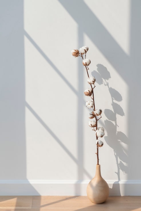 Gratis Foto bomullsblomst i en vase på et tregulv