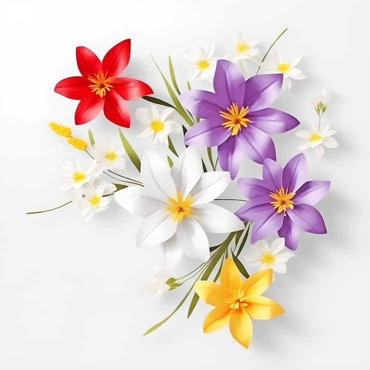 Gratis Foto fargerike blomster på hvit bakgrunn