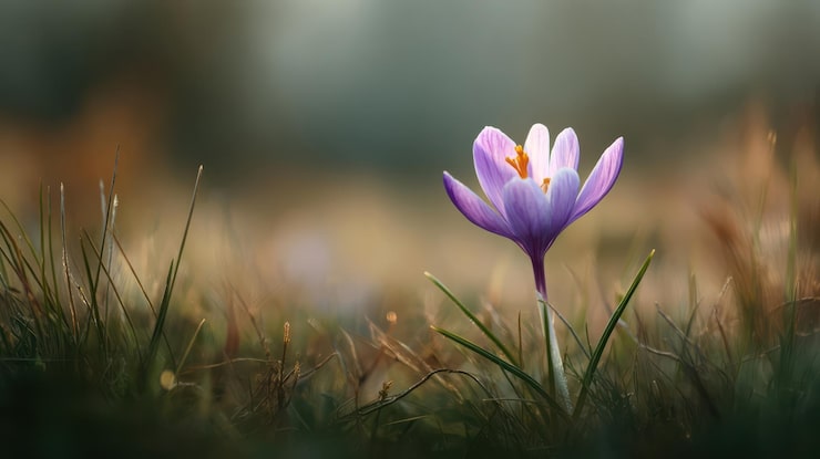 Gratis Foto lilla krokusblomst blomstrer på en gresskledd eng.