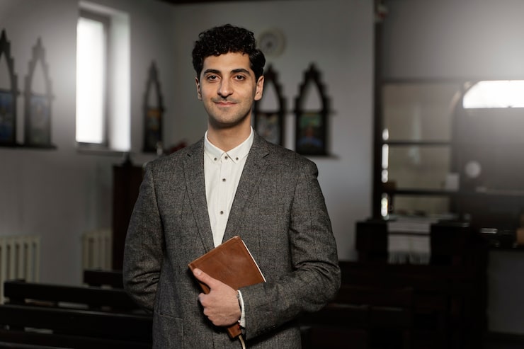 Gratis Foto medium shot av ung pastor som holder bibelen