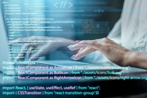 Gratis Foto programming background with person working with codes on computer