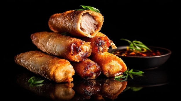 Gratis Foto sprø stekte vårruller med dippsaus