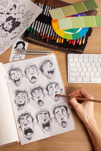Gratis Foto stilleben av et grafisk designstudio