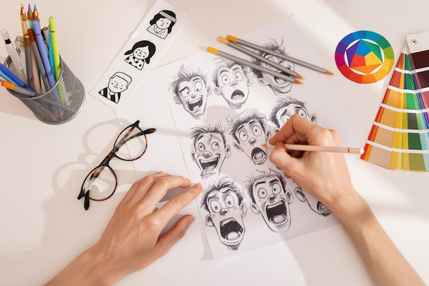 Gratis Foto stilleben av et grafisk designstudio