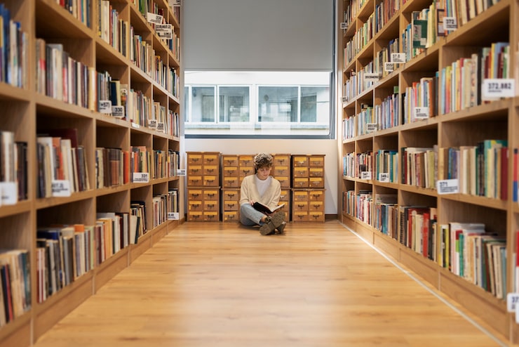 Gratis Foto ung student som lærer i biblioteket