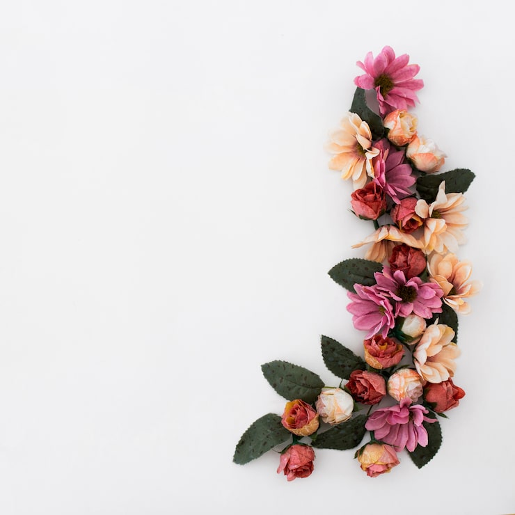 Gratis Foto vakker ramme laget med kronblader av blomster og planter på hvit bakgrunn