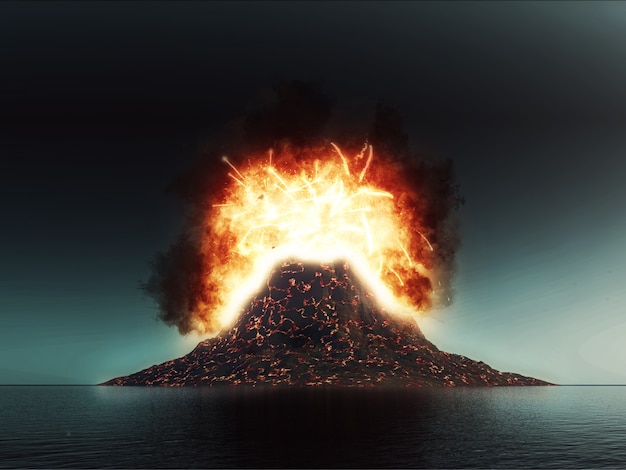 Gratis Bild 3d-scen med exploderande vulkan