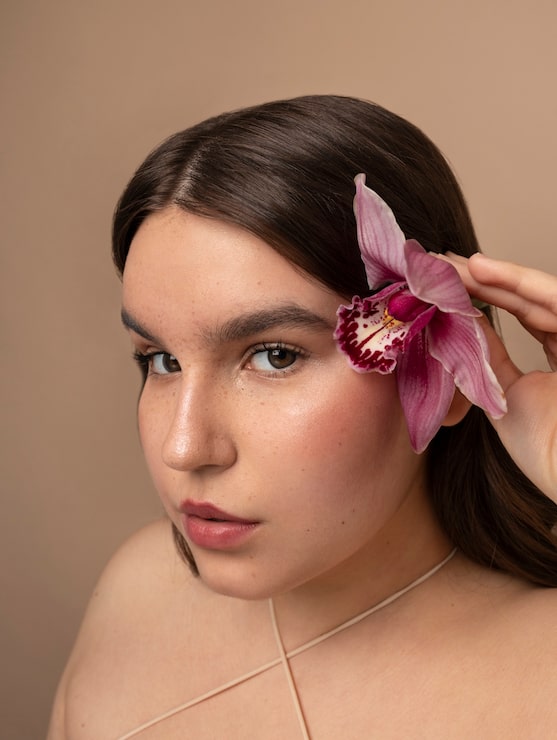 Gratis Bild sida ung kvinna som poserar med blomma