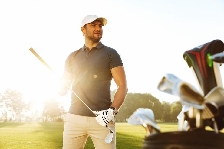 Gratis Foto ung mand, der bærer en golfkølle, mens han står på banen