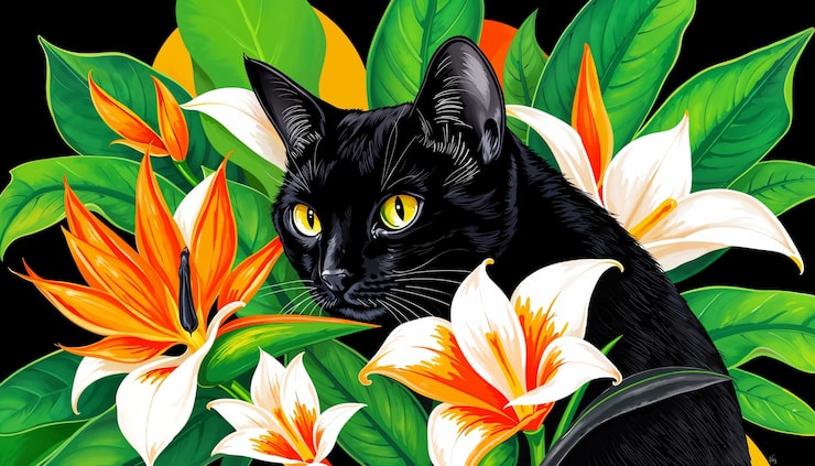 Gratis Bild vacker katt- och blomstertapeter