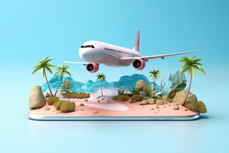 Gratis Foto visning af 3d-fly med rejsedestinationslandskab