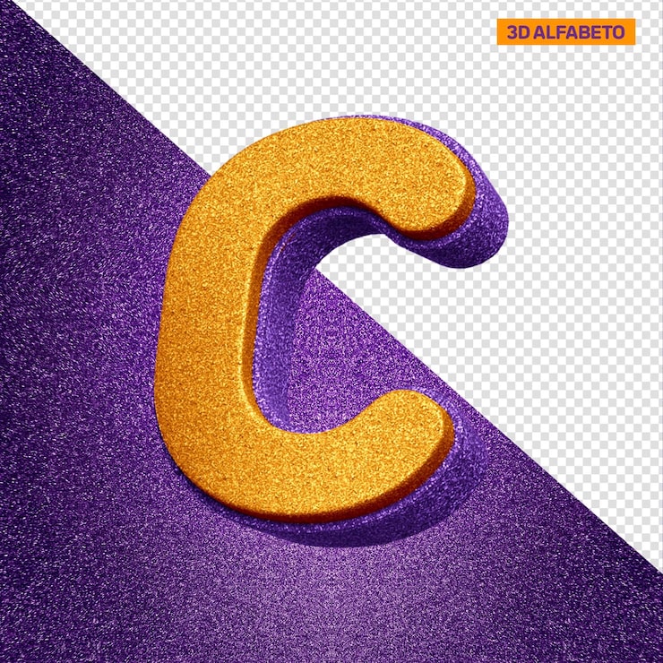 Gratis PSD 3d-alfabet bokstav c med oransje og fiolett glittertekstur