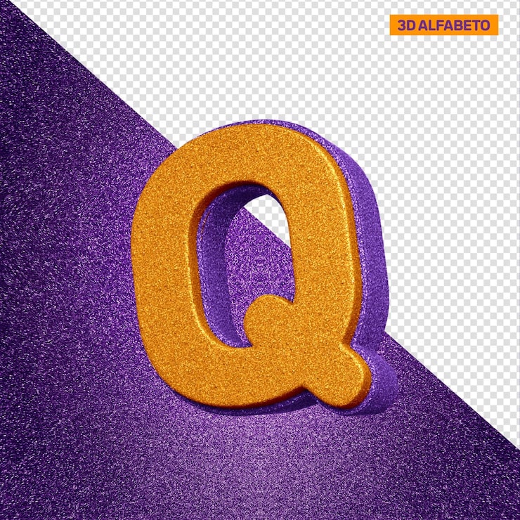 Gratis PSD 3d-alfabet bokstav q med oransje og fiolett glittertekstur