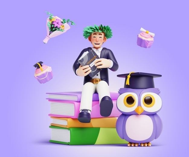 Gratis PSD 3d-gengivelse af dimittend karakter