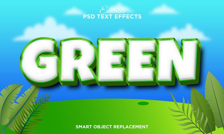 Gratis PSD 3d grøn teksteffekt med sommerbaggrund