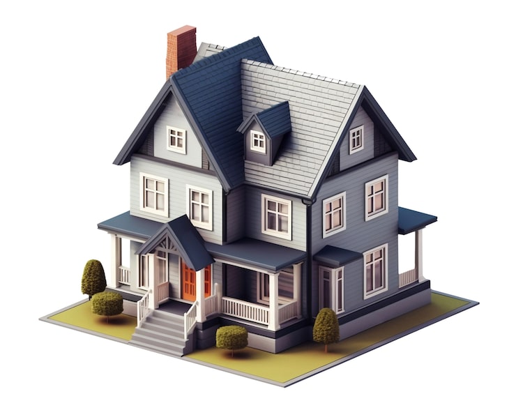 Gratis PSD 3d-hus- og ejendomsillustration