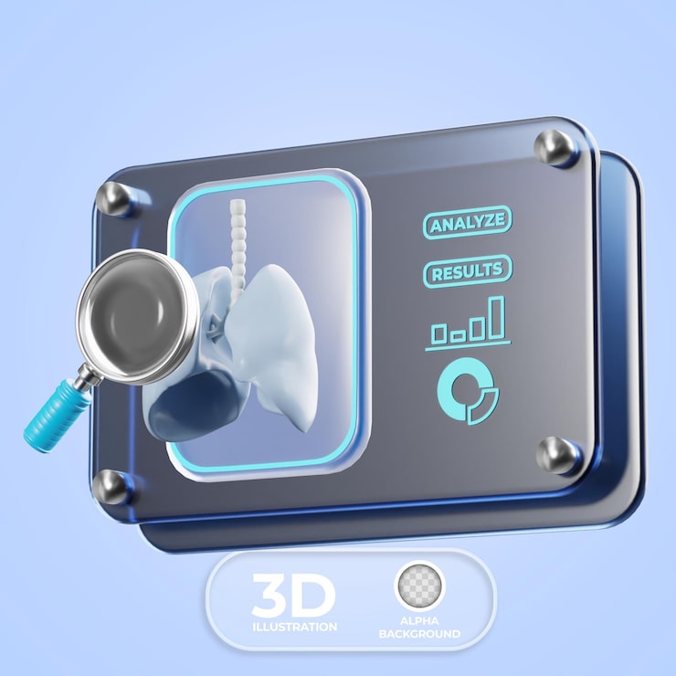 Gratis PSD 3d-illustrasjon av medisinsk lungeanalyse og diagnostikk