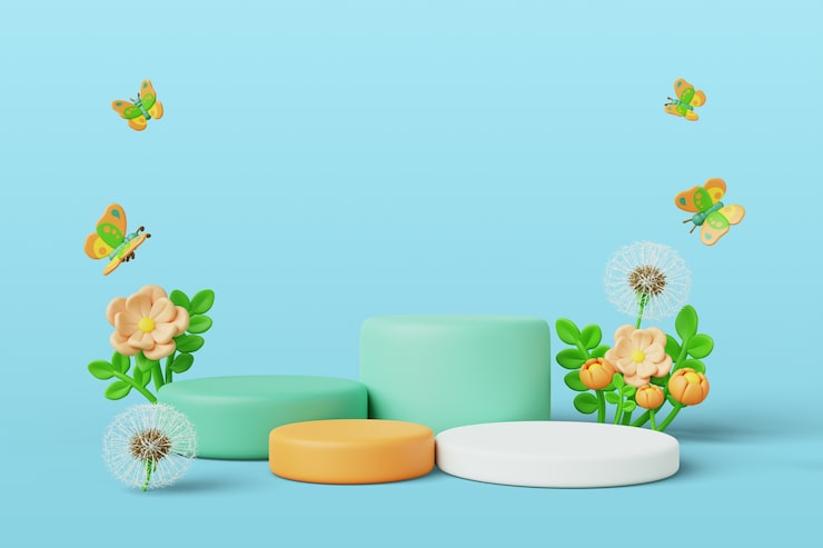 Gratis PSD 3d-illustrasjon med blomsteraktig vårsalgspodium