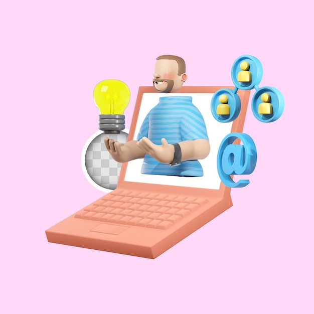 Gratis PSD 3d-illustration af ideer via internettet