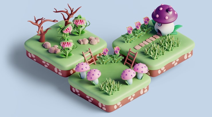 Gratis PSD 3d isometrisk landskap med naturelementer
