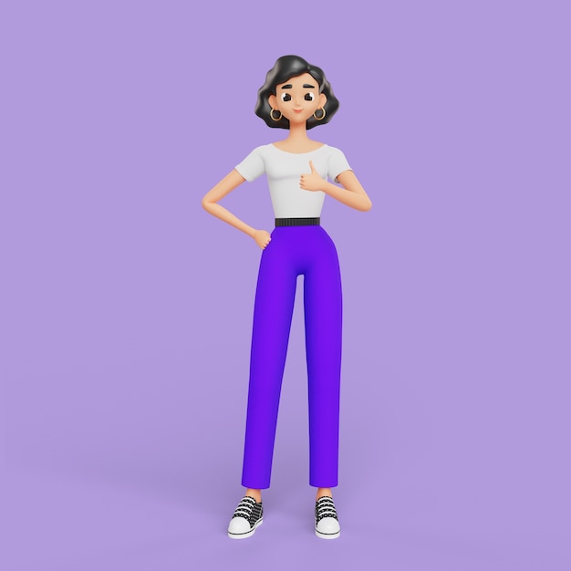 Gratis PSD 3d-kvinde, der poserer med tommelfingeren opad