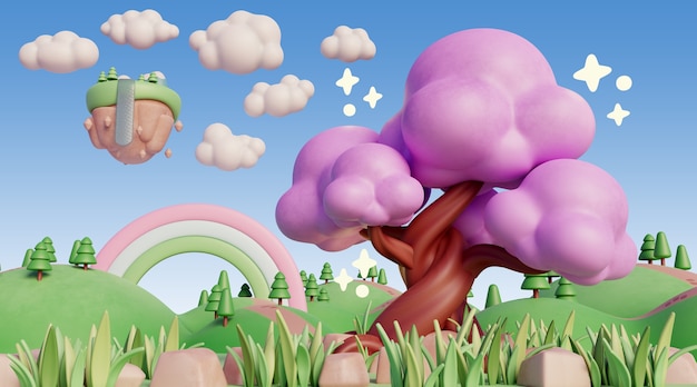 Gratis PSD 3d-landskab med eventyrelementer