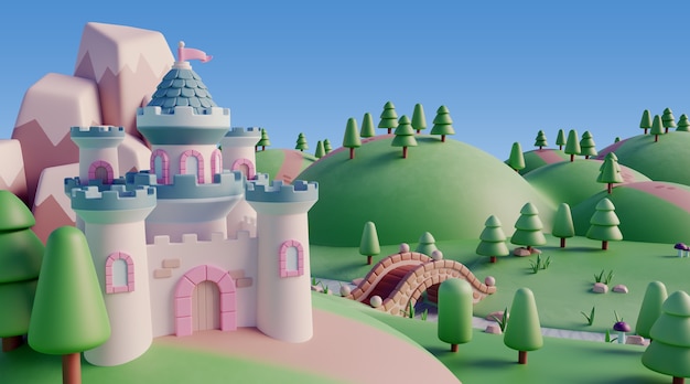 Gratis PSD 3d-landskab med eventyrelementer
