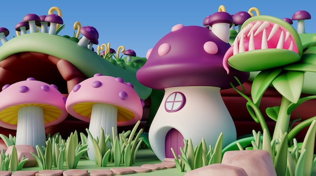 Gratis PSD 3d-landskab med eventyrelementer