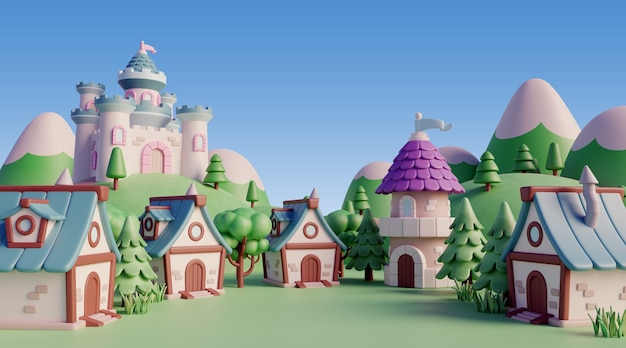 Gratis PSD 3d-landskab med eventyrelementer