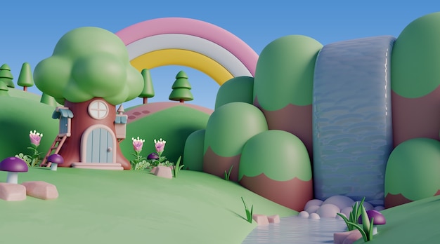 Gratis PSD 3d-landskap med sagoelement