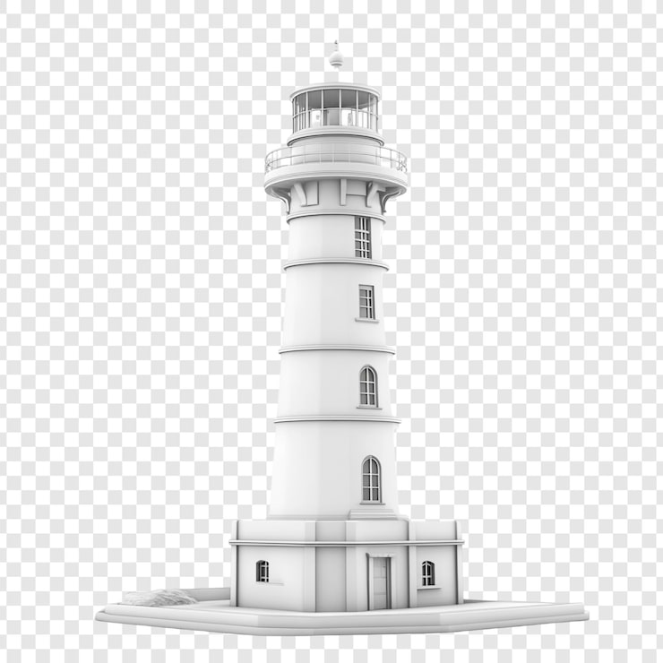 Gratis PSD 3d-model af et klassisk hvidt fyrtårn kyststruktur maritimt symbol navigationsguide arkitektonisk design 3d-gengivelse