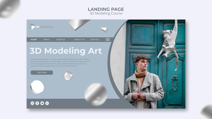 Gratis PSD 3d-modelleringskursus landingsside
