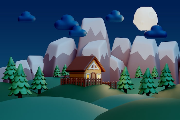 Gratis PSD 3d-rendera av nattlandskapsillustration