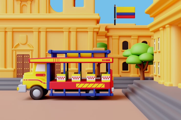 Gratis PSD 3d-rendering af colombiansk bus