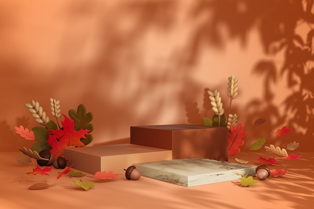Gratis PSD 3d-rendering af efterårssalgs podiebaggrund