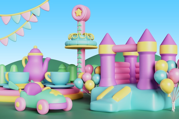 Gratis PSD 3d-rendering af forlystelsespark